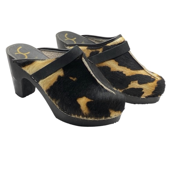 CAPE CLOGS  Swedish Black and Tan Cowhide Upper Wooden Heel Clogs Size 40 (US 9) - Picture 3 of 9